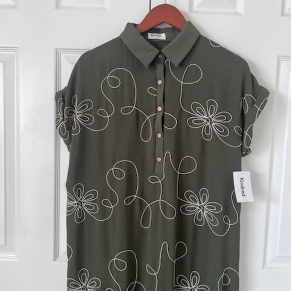 NWT Kindred Olive Green Midi/Maxi Dress w Design L - Picture 2 of 7